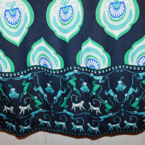 SALE: Crown & Ivy Navy/Turquoise Geometric and Monkey Design Shift Dress Size 4 - Picture 7 of 10